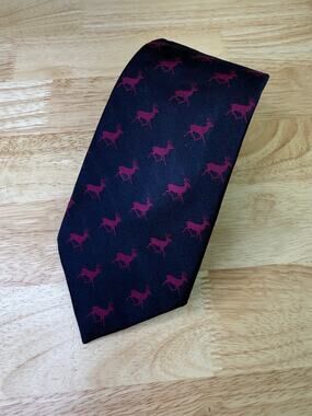 Vintage Ralph Lauren Polo Deer Theme Men's 100% Silk Neck Tie Navy Pink JL